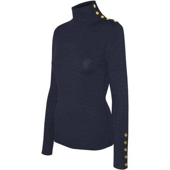 Women's Knit Pullover Viscose Nylon X-Large Ribbed Turtleneck Gold Buttons